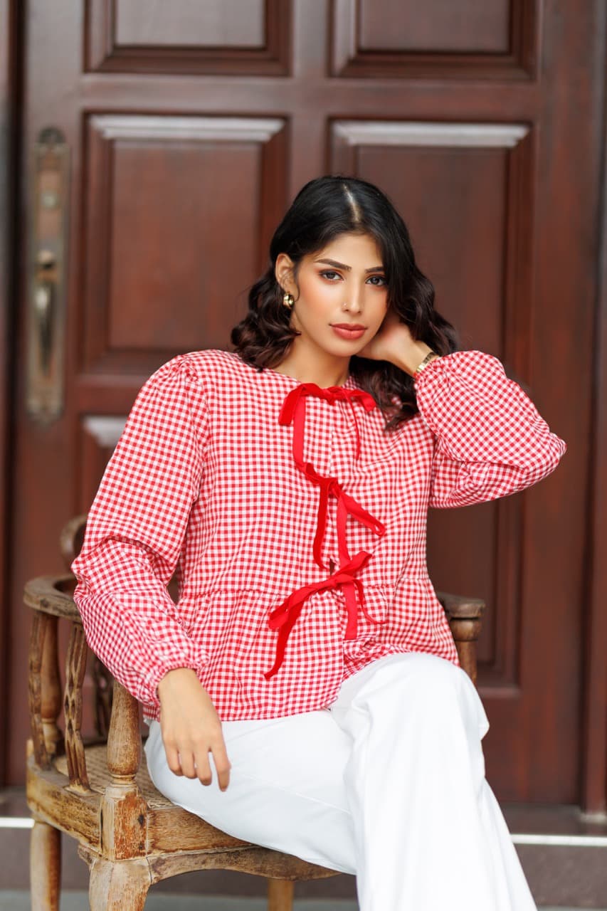 Red Checked Oversized Tee 2
