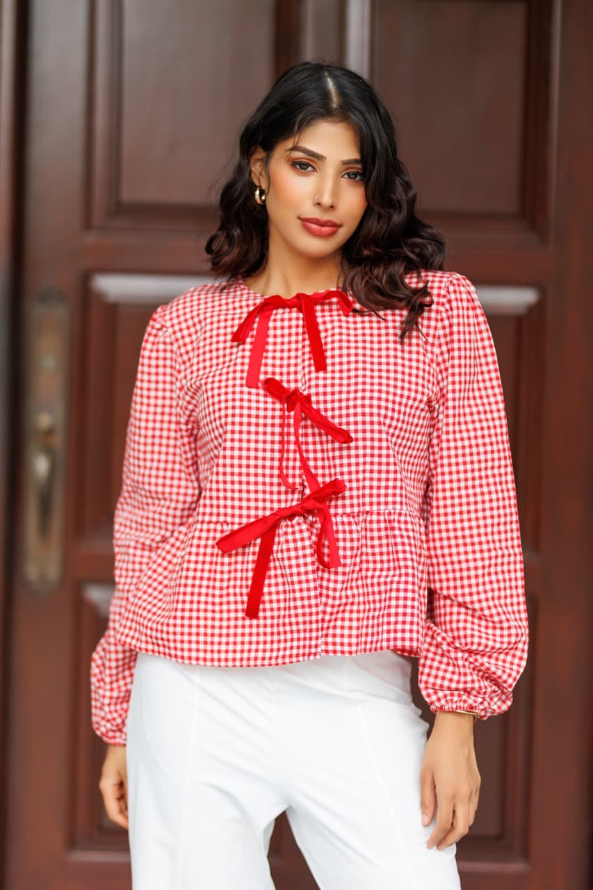 Red Checked Oversized Tee