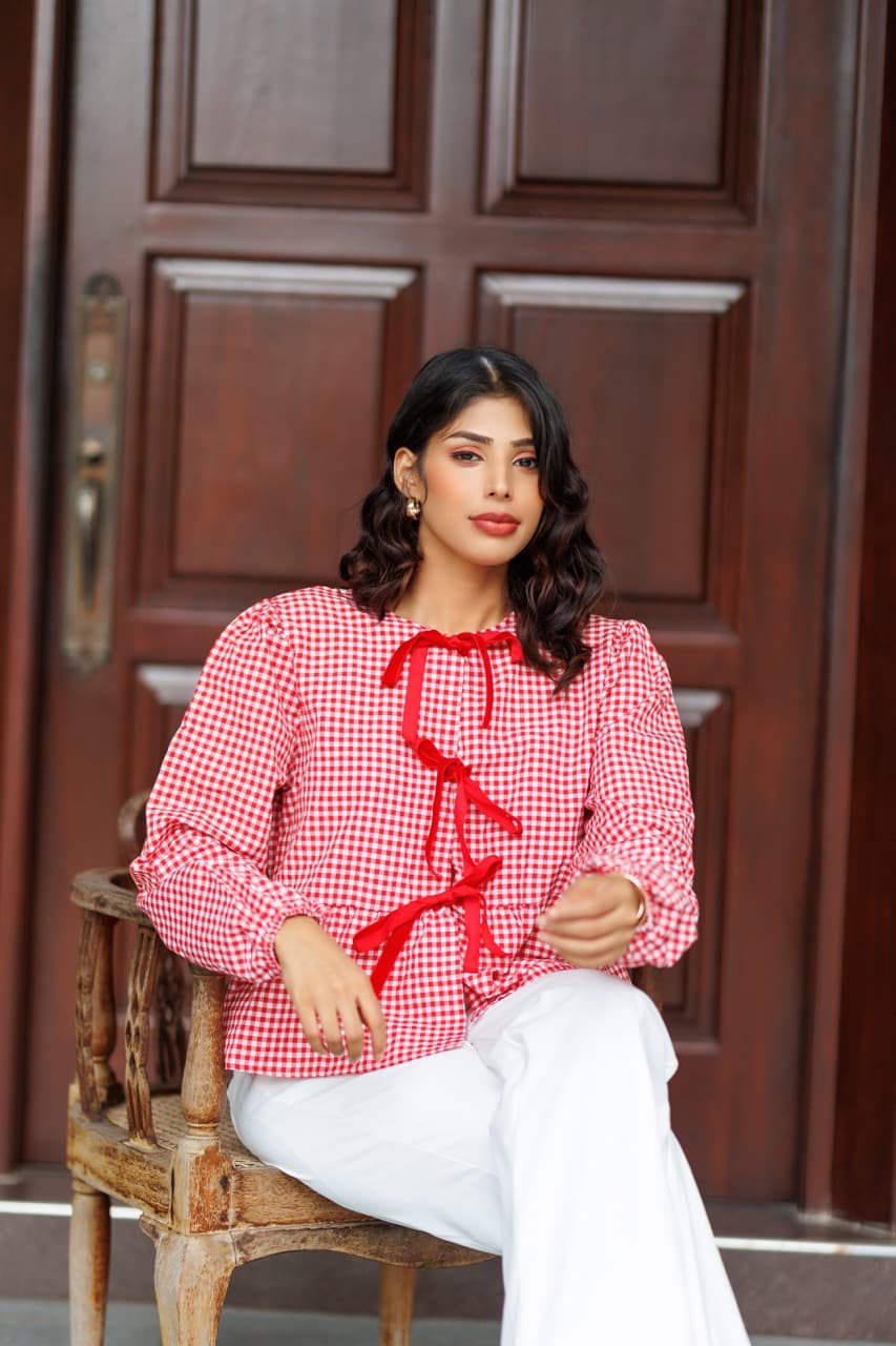 Red Checked Oversized Tee 3